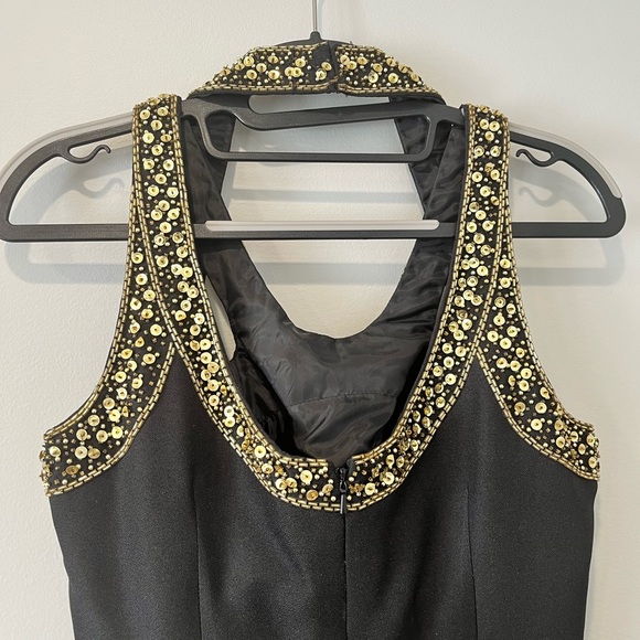 Vintage Black Full Length Gown w/ Gold Detailing - Picture 7 of 8